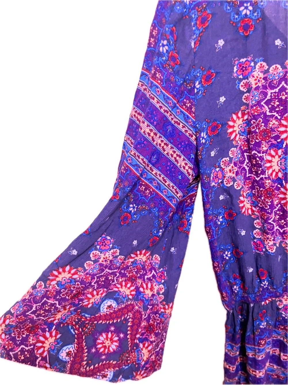 American Eagle Boho Paisley Floral Faux Wrap Bell Sleeve Romper M